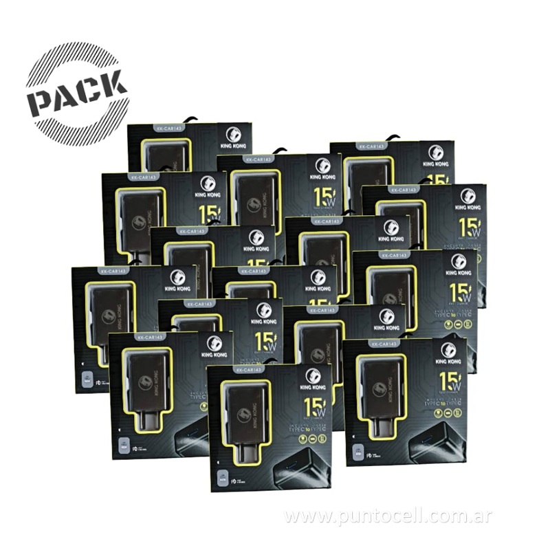 PACK x 20 - CARGADORES 220V KING KONG TURBO 15W TIPO C a TIPO C • 5V/3A (KK-CAR143)