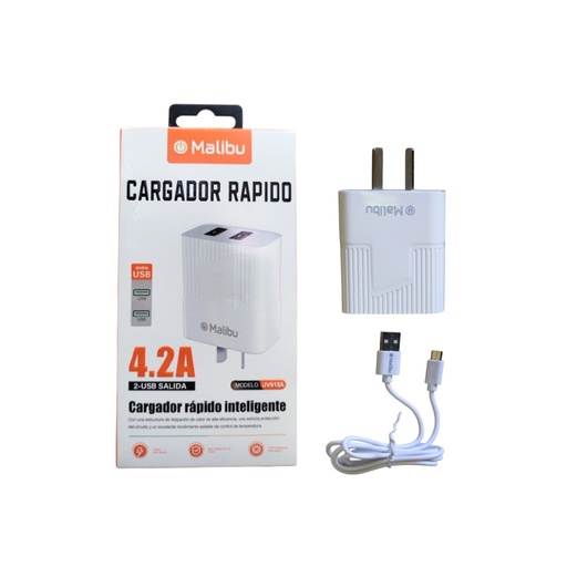 [113483] CARGADOR 220V MALIBU 4.2A TIPO C - 2 PUERTOS USB (UV915A-TC)